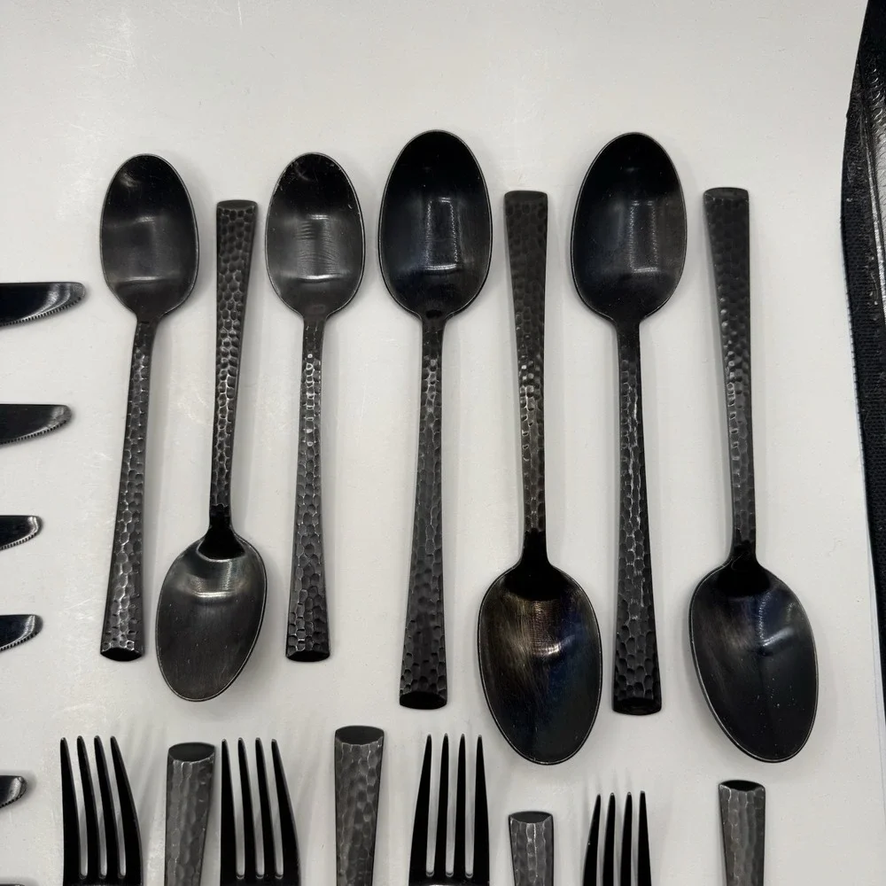 Hampton Forge Signature Gun Metal 22pc Hammered Stainless Mixed Flatware